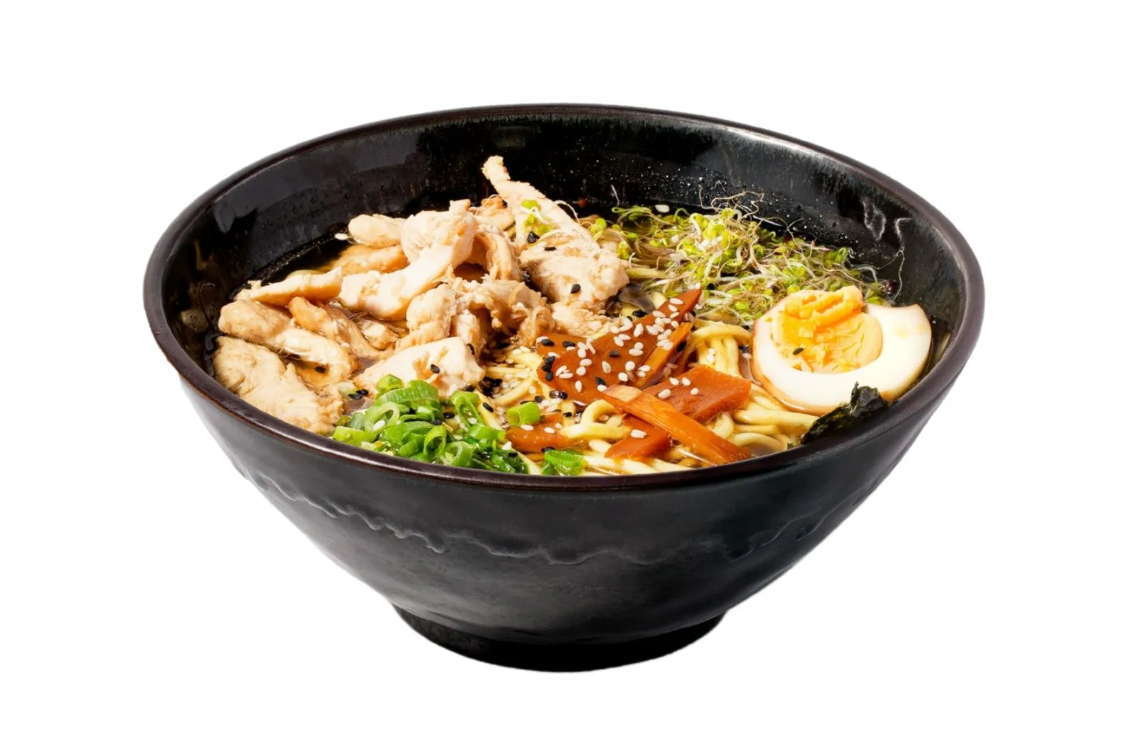 Chicken shoyu ramen with soft-boiled egg at Hokkaido Ramen House, an Asian Fusion Restaurant in Coralville